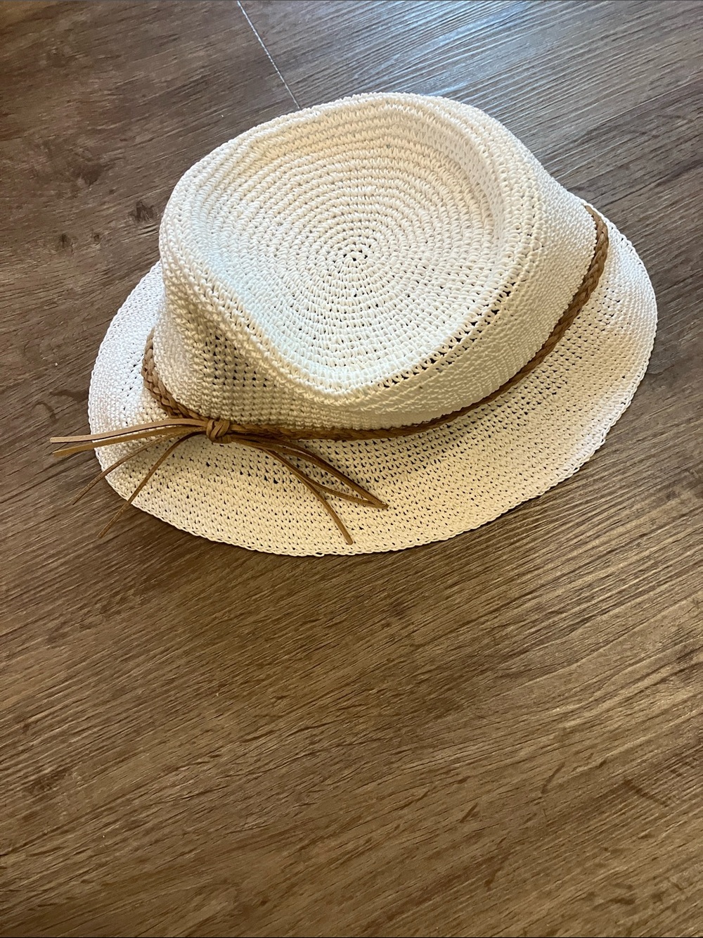 Talbots White Straw Hat with Brown Band